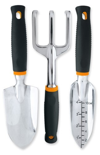 Aluminum Softouch Ergonomic Gardening Tool Set with Trowel Cultivator and Transplanter pack of 3