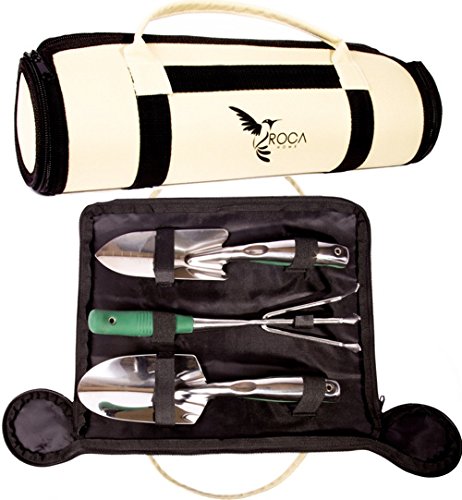 Garden Tools Set With Trowel Transplanter And Rake By Roca Home Great Gardening Gifts Storage Garden Bag And