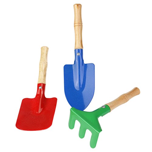 WINOMO 3pcs Mini Rake Shovel Trowel Set Garden Tools Kids Beach Sandbox Toy