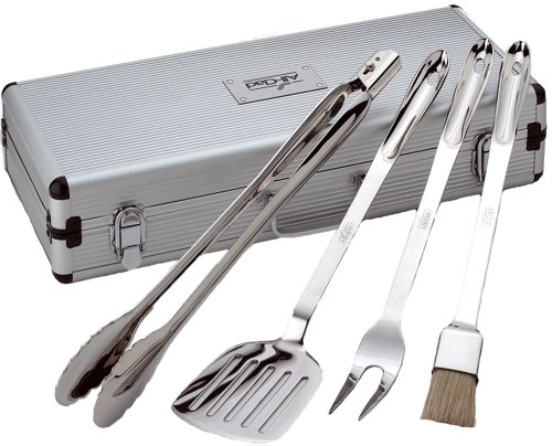 All-clad T147 Stainless Steel Tongs Spatula Fork And Brush Bbq Tools Cookware Set 4-piece Silver