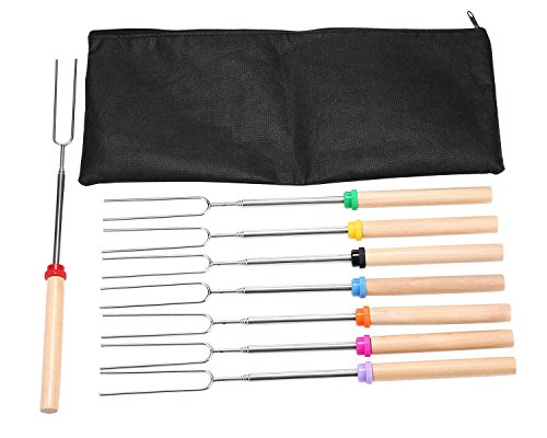 Umiwe Telescoping Marshmallow Roasting Sticks Stainless Steel Hot Dog Fork With Carrying Bag Set Of 9