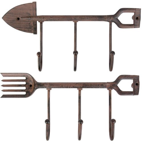 Esschert Design Shovel and Fork 3-Hook Hanger Set of 2