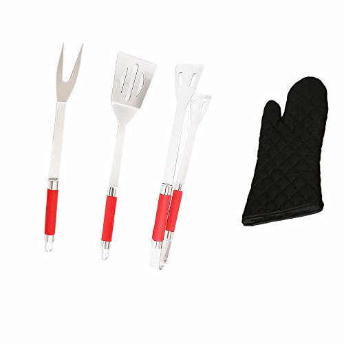 Lightahead Barbecue Stainless Steel Grill Set Tools BBQ Grilling Utensils - Shovel Fork Clamp and Cotton Glove