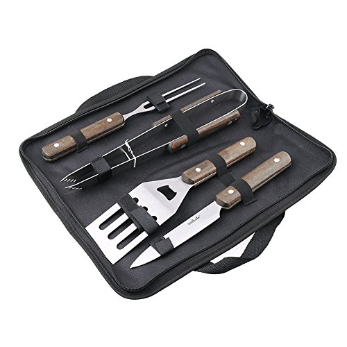 TOPKing Barbecue 4 Sets of Barbecue Cooking Accessories 304 Stainless Steel Wooden Handle Barbecue Kits Including Shovel  fork  clip  knife
