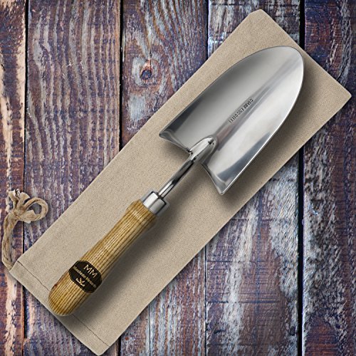 Manchester Mercantile Traditional English Garden Hand Trowel Gardening Tool With Burlap Gift Bag Featuring Strong