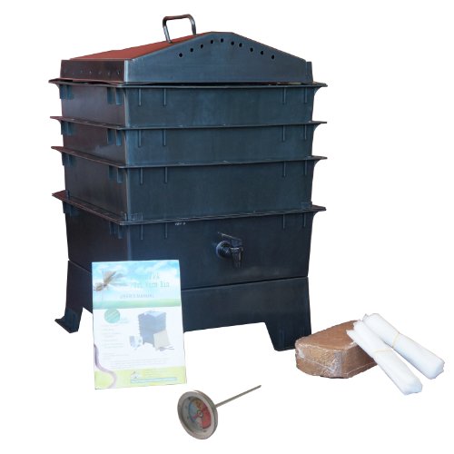 3-Tray Worm Compost Bin with Free Thermometer-Black