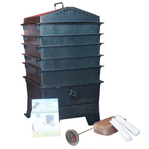 5-Tray Worm Compost Bin with Free Thermometer-Black
