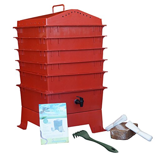 VermiHut 5-Tray Worm Bin with Free Composting Claw Terracotta