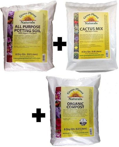 NEW SAMPLER SET of SOILS with ORGANIC COMPOST Three 8-Qt Bags-All Purpose Potting Soil Cactus Mix Organic Compost Save 10 on the Set