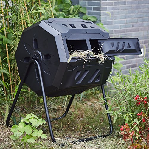 Rotary Garden Tumbler Composter-Easy to turn Barrel Space Efficient Black Color 160L  37-gallon Capacity With 2 Compartments by Ze&Li