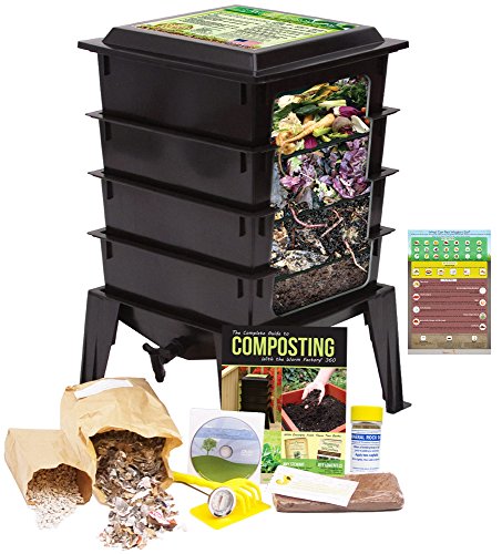 Worm Factory 360 Worm Composting Bin  Bonus What Can Red Wigglers Eat Infographic Refrigerator Magnet Black - Vermicomposting Container System - Live Worm Farm Starter Kit for Kids Adults
