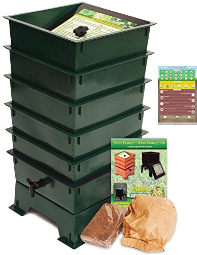 Worm Factory DS5GT 5-Tray Worm Composting Bin  Bonus What Can Red Wigglers Eat Infographic Refrigerator Magnet - Vermicomposting Container System - Live Worm Farm Starter Kit for Kids Adults