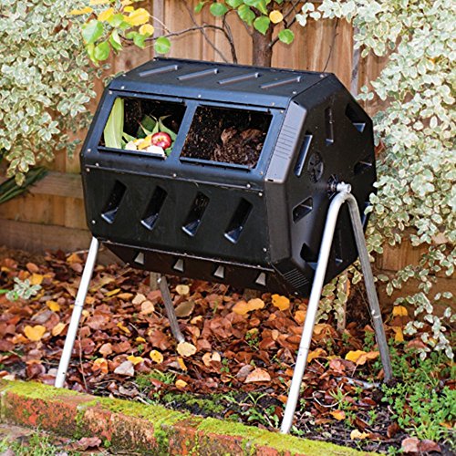 Backyard Compost Tumbler Bin With Turner- Two Chambered Made Recycled Plastic With Steel Frame- Adjustable Air