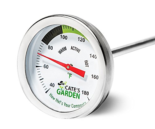 Compost Thermometer - Cates Garden Premium Stainless Steel Bimetal Thermometer For Backyard Composting - 2 Inch