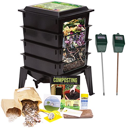 Worm Factory 360 Composting Bin + Moisture And Ph Testing Meter Worm Farm Kit (black)
