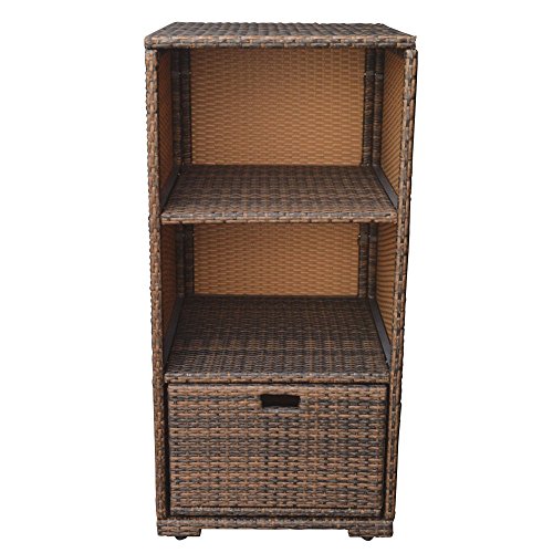 DBM IMPORTS Espresso Wicker Storage Box Cube Basket Patio Garden Bin Towel Holder Shelf Organizer Cabinet Deck Pool Storage