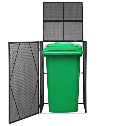 Heitamy Wheelie Bin Shed Poly Rattan Black Outdoor Wheelie Storage Shed for Garbage Garden Tools Fire Wood