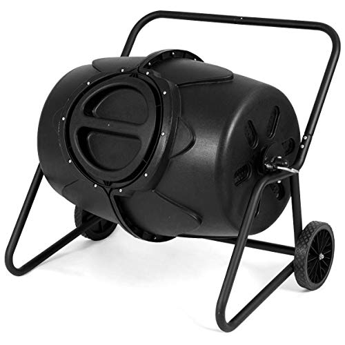 eesWheeled Compost Tumbler Garden Waste Bin Grass Trash Barrel Fertilizer  50 Gallon