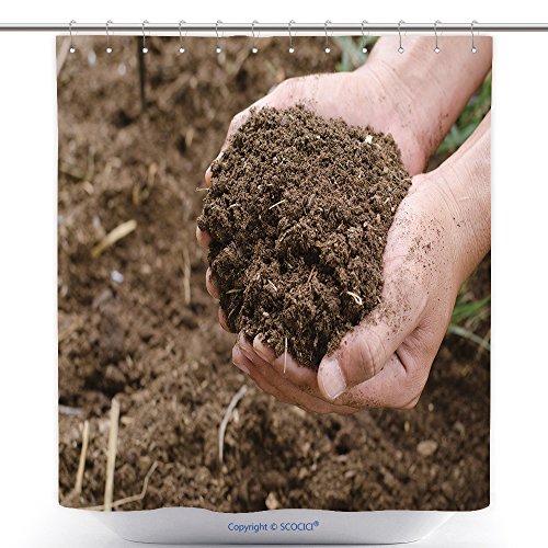 vanfan-Polyester Shower Curtains Compost Soil Organic Plant Fertilizer On Hand Plantation Polyester Bathroom Shower Curtain Set Hooks60 x 72 inches