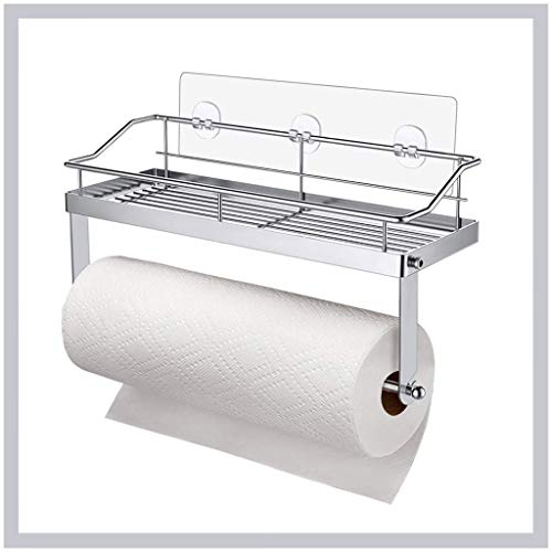 Flurries  Adhesive Hanging Paper Towel Holder Shelf - Toilet Roll Dispenser - Pounch-Free Wall Mounted Hanger Rack Holder - Rustproof Basket Organizer for Kitchen Shower Bathroom Balcony Storage