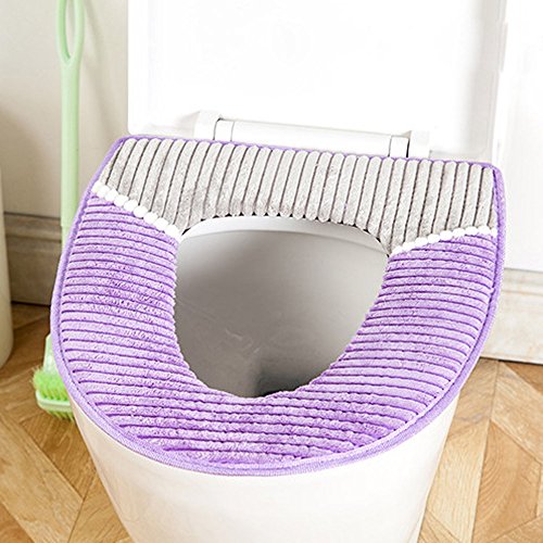 Flurries Toilet Seat Cover Pads - Universal Coral Velvet Soft Washable Warmer Thicker Winter Mat Cushion Lid Cover Case Protector Closestool Purple
