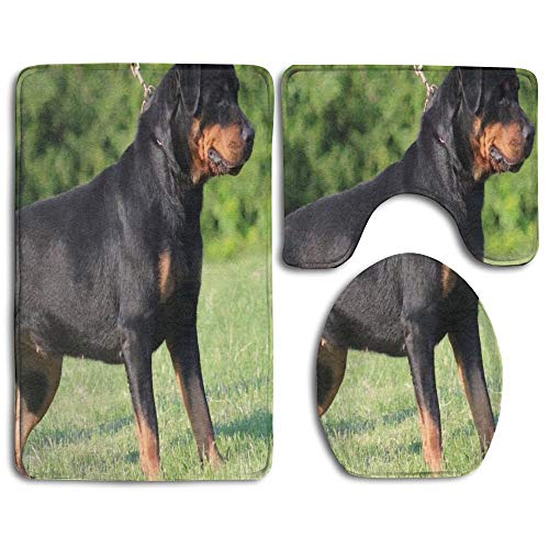 Jianyue I Love Rottweiler 3 Piece Bathroom Mats Set Bath Mat Bathroom Carpet Rugs Contour Mat Pedestal Rug  Lid Toilet Cover  Bath Mat Carpet for Washroom Non-Slip