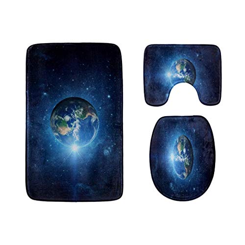 CuteToiletLidABC The Planet We Live in Earth Bathroom Rug Mats Set 3-PieceSoft Shower Bath RugsContour Mat and Toilet Seat Lid Cover Non-Slip Machine Washable Flannel Toilet Rugs