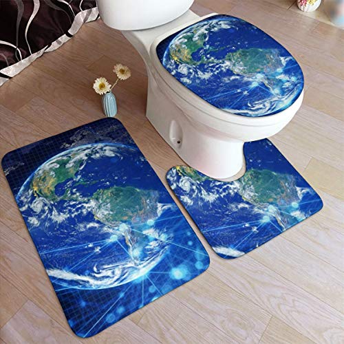 GHWSgGN Blue Earth Bathroom Rug Mats Set 3 Piece Fashion Anti-Skid Pads Bath Mat  Contour  Toilet Lid Cover