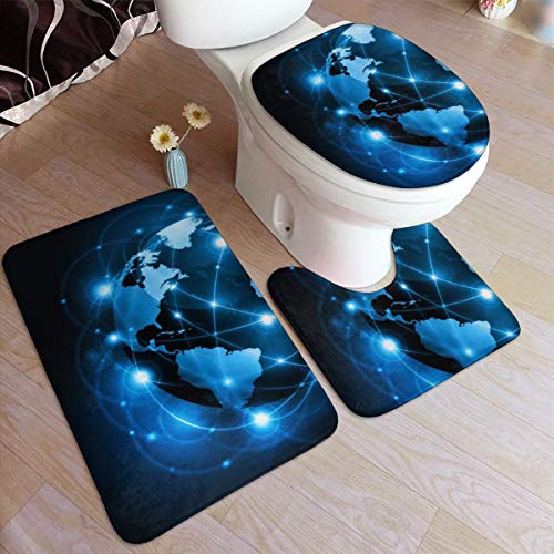 GHWSgGN Fantasy Blue Earth Bathroom Rug Mats Set 3 Piece Fashion Anti-Skid Pads Bath Mat  Contour  Toilet Lid Cover