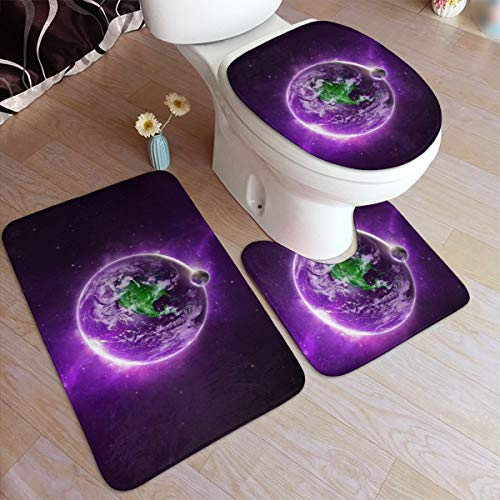 GHWSgGN Shock Purple Earth Bathroom Rug Mats Set 3 Piece Fashion Anti-Skid Pads Bath Mat  Contour  Toilet Lid Cover