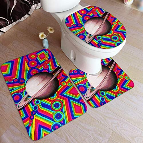 HL Bathroom Rugs Sets 3 Piece Tie Dye Colorful Earth Bathroom Rug Set Bath Contour Mat Toilet Lid Cover U Shaped Nonslip Home Washroom Decor Shower Accessories