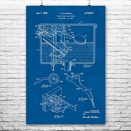 Patent Earth Toilet Flush Valve Poster Print Plumber Gift Lavatory Washroom Toilet Tank Water Closet Bathroom Plumbing