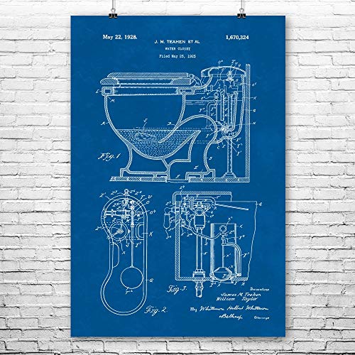 Patent Earth Toilet Poster Print Plumber Gift Plumbing Toilet Blueprint Vintage Bathroom Lavatory Design Water Closet Washroom