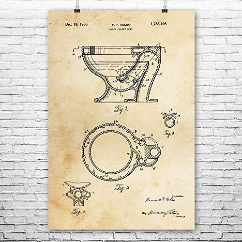 Patent Earth Toilet Poster Print Plumber Gifts Toilet Blueprint Bathroom Art Plumbing Repairman Handyman Gift Water Closet
