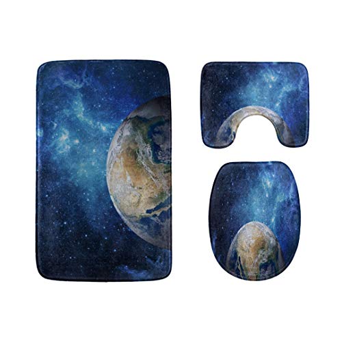 The Planet We Live in Earth Bathroom Rug Mats Set 3-PieceSoft Shower Bath RugsContour Mat and Toilet Seat Lid Cover Non-Slip Machine Washable Flannel Toilet Rugs