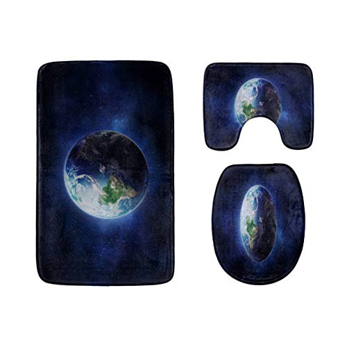 The Planet We Live in Earth Bathroom Rug Mats Set 3-PieceSoft Shower Bath RugsContour Mat and Toilet Seat Lid Cover Non-Slip Machine Washable Flannel Toilet Rugs