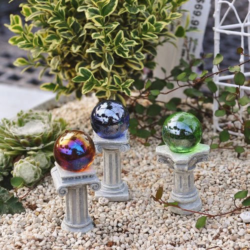 Miniature Fairy Garden Greek Gazing Balls Including Stands Set of 3