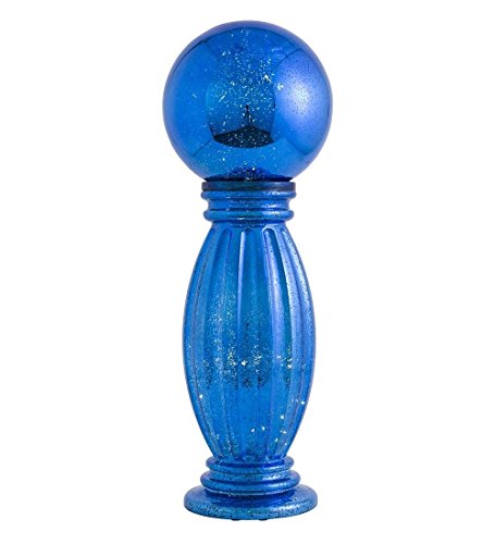 Solar Mercury Glass Gazing Ball and Stand in Blue