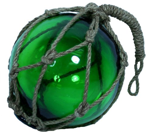 6 Green Glass Nautical Fishing Float with Jute Rope - Garden Globe