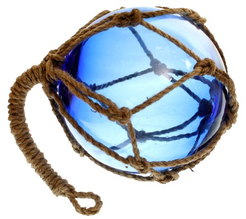 8 Blue Glass Nautical Fishing FloatJute Rope - Garden Globe