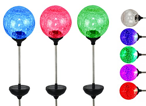 Solar LED Color Changing Crackle Garden Glass Globe Balls - Solar Lawn Light - 3 Pc Set 315 Ball Dia
