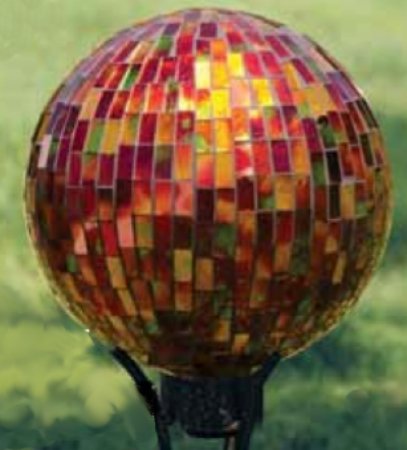 10 Fiery Shades of Red Art Glass Mosaic Outdoor Patio Garden Gazing Ball