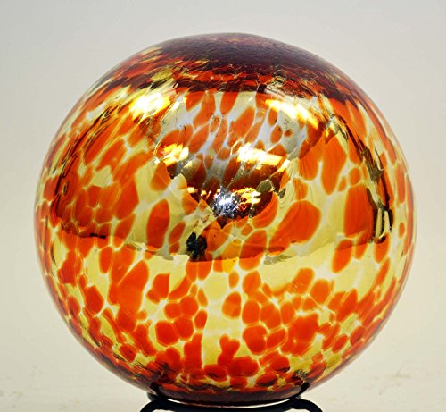 10 Inch Glass Garden Gazing Ball Red Orange Amber Spots color