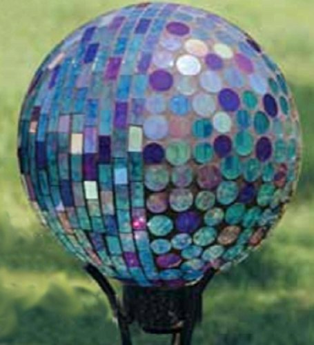 10 Iridescent Aqua and Purple Art Glass Mosaic Outdoor Patio Garden Gazing Ball