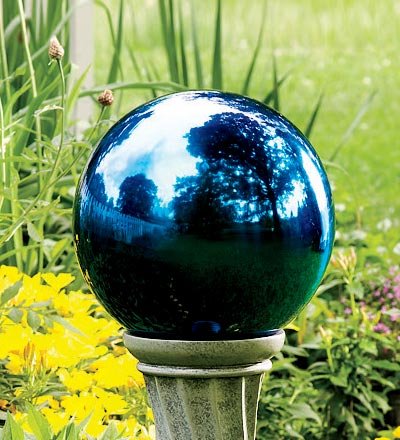 Plow Hearth Unbreakable Reflective Garden Gazing Ball - Colored Stainless Steel - 10 Dia in Blue