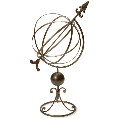 Rome 1320 Wrought Iron Garden Sphere Sundial Antique Brass Finish 33 By 14-inch