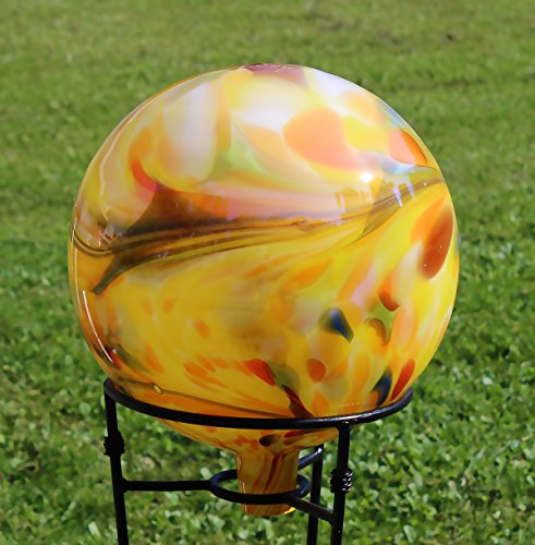 Glass Gazing Ball Over Opal Yellow  12 Inch by Iron Art Glass Designs