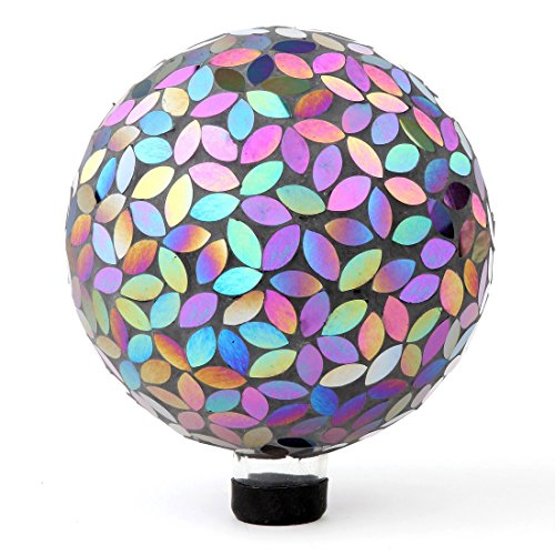 Lilys Home Holographic Mosaic Flower Petal Glass Gazing Ball Purple and Silver Mirror 10-Inch