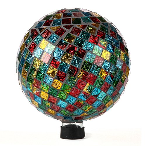 Lilys Home Mosaic Glass Gazing Ball Red Blue Gold Green 10-Inch