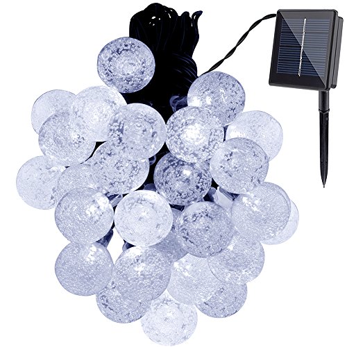 Gdealer Solar String Lights 20ft 30 Led White Crystal Ball Waterproof Outdoor String Lights Solar Powered Globe